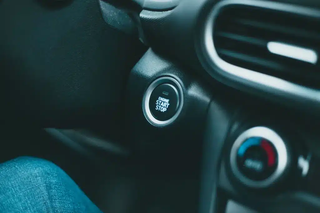 the start button inside of a modern car.