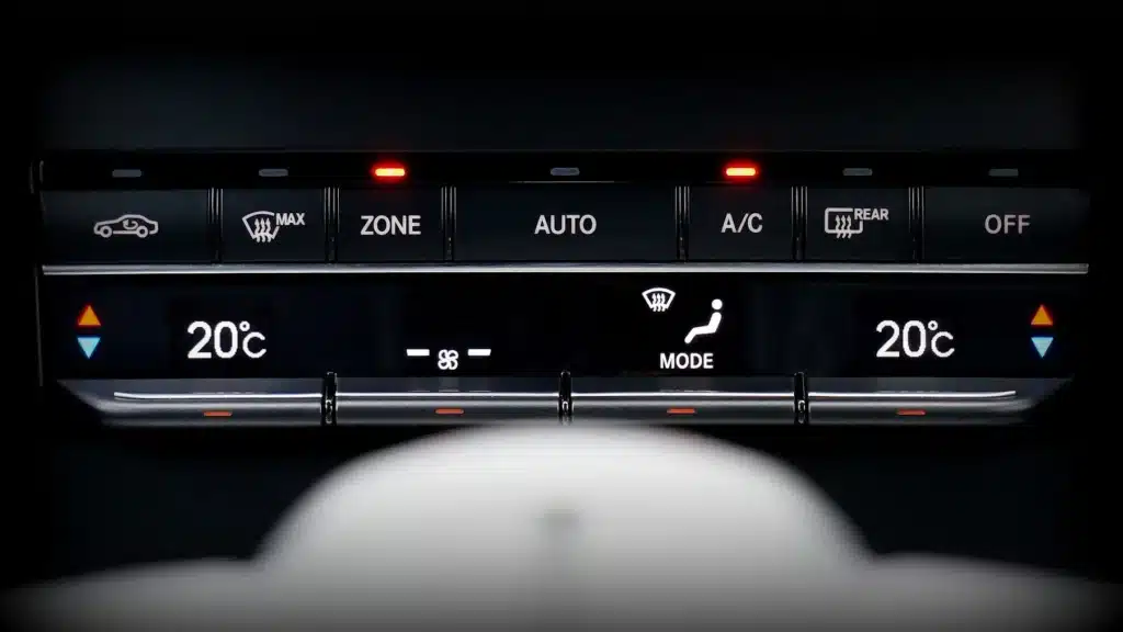 A closeup of a car heater and cooling system controls.