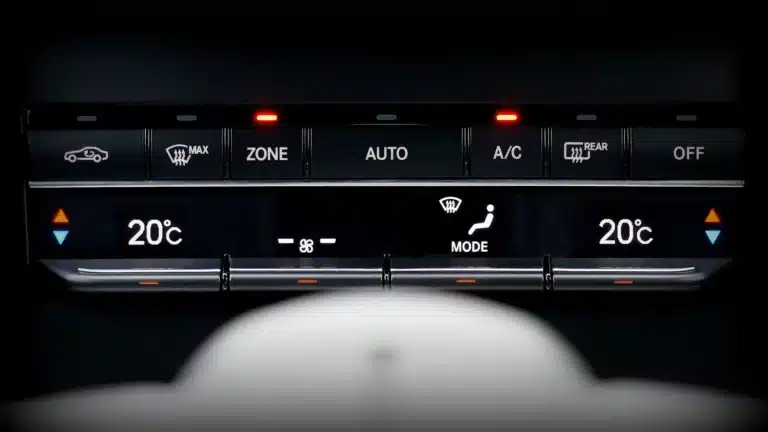 A closeup of a car heater and cooling system controls.
